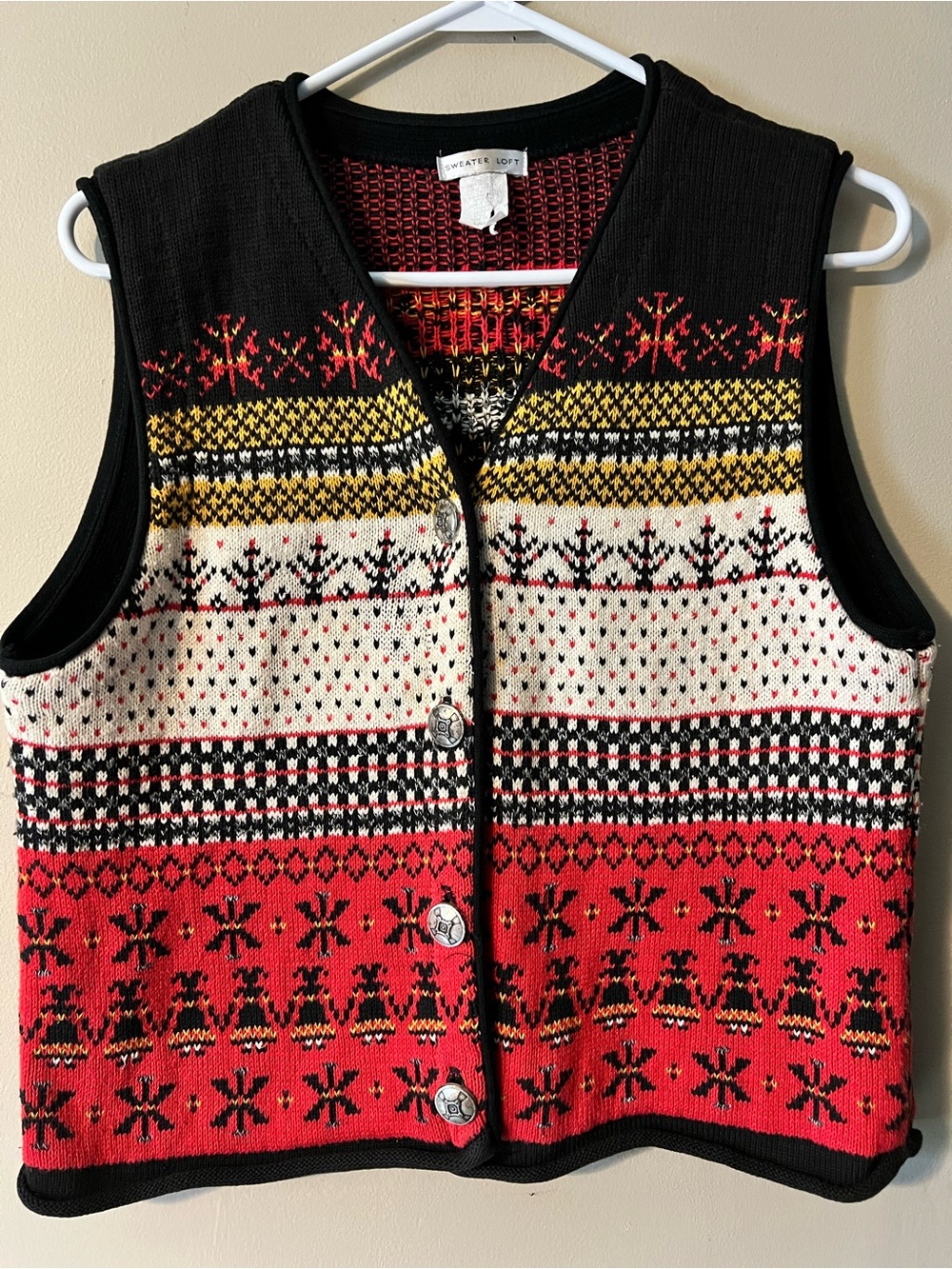 Vintage Sweater Loft 💯 cotton button front v neck vest in Fair Isle print.